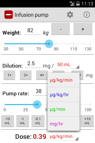Infusion pump - расчет скорости введения препарата